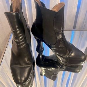 Black Leather Platform Bootie Size 39